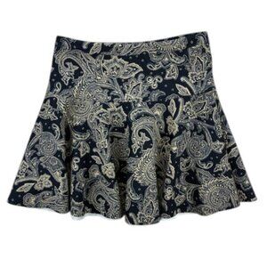 Abercrombie & Fitch Paisley Skater Skirt Women’s M Navy Tan Stretch Flare Casual